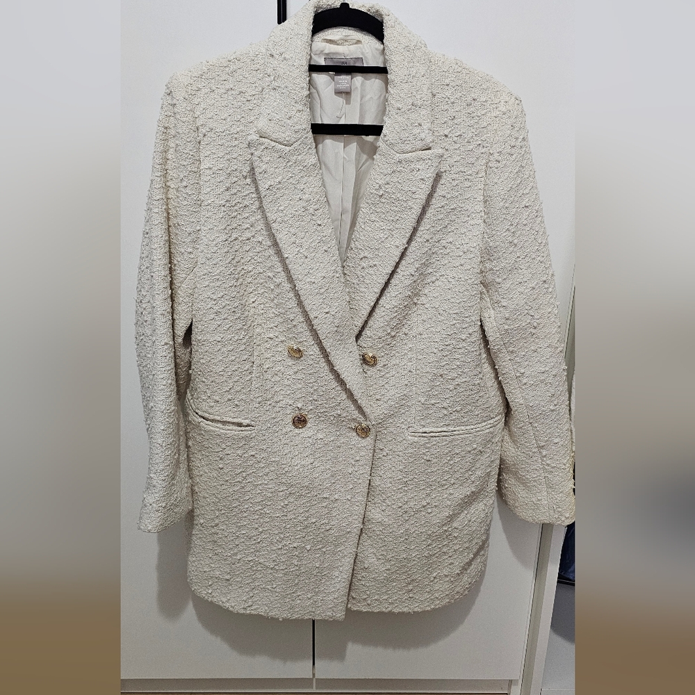 H&M Cream Textured Double-Breasted Blazer